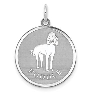 Sterling Silver Laser Etched Poodle Dog Pendant, 19mm